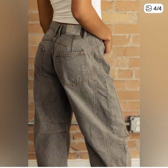 Free People We The Free Good Luck Barrel Jeans in gray NWT - Picture 2 of 11
